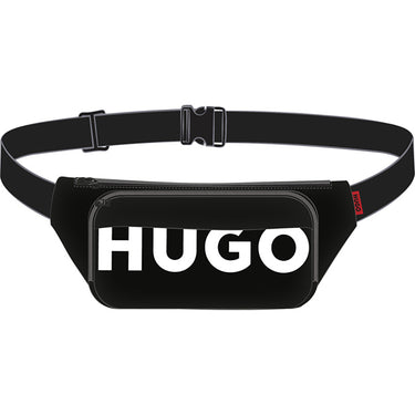 HUGO Cangurera o rossbody, para niño y adolescente color negro logo blanco estampado